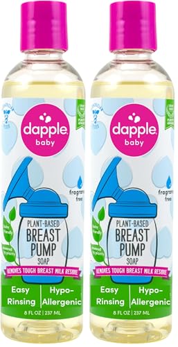 Dapple Breast Pump Soap Baby, 8 Fl Oz Bottle, Fragrance Free, Plant Based & Hypoallergenic Liquid Soap - Easy Rinse Formula Removes Milk Residue & Leaves No Taste (Pack of 2)