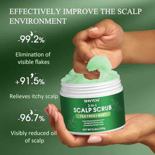SHVYOG Scalp Scrub, Tea Tree & Coconut Oil Exfoliator Scrub for Itchy Scalp, Anti-Dandruff Detox Clarifying Exfoliator Shampoo with Sea Salt, Scalp Treatment with Scalp Scrubber - Image 5