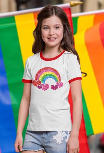 Image of Ithalt Kids Pride Shirts for Girls Boys LGBTQ Tshirt Rainbow Graphic Tee Shirt Litter Girls LGBT Gay Pride Tops 5-14y