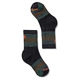 Smartwool Striped Medium Hiking Crew Socks - Youth Black Military Olive Large