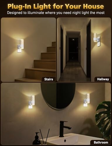 Image of Night Lights Plug into Wall, Dimmable LED Night Light with Dusk to Dawn Sensor, Plug in Night Light Brightness Adjustable, 2 Pack 3000K Acrylic Nightlight for Bathroom Hallway