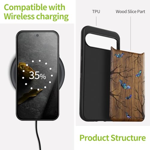 Coque Pixel 9 Pro en bois de noyer sculpté main luxe unique - 4