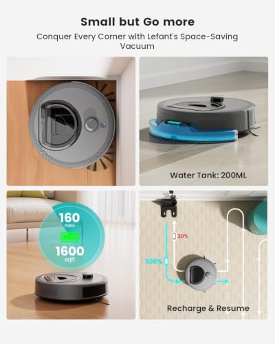 Lefant Robot Vacuum and Mop, Smart Mapping and Obstacle Avoidance, Tangle-Free Pet Hair, 2.4G/5G WiFi App Control, Slim Design for Wider Coverage, Carpet Detection, M330 Pro, Grey - image 9