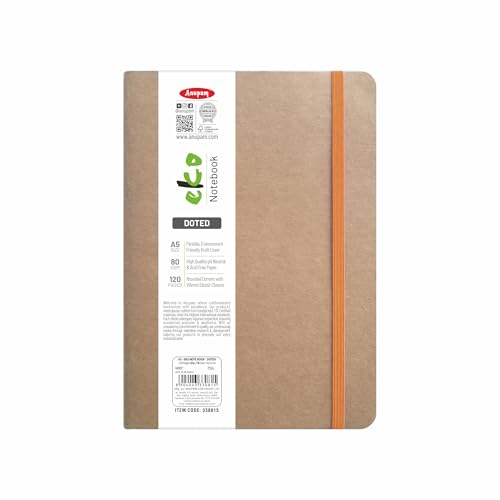 Image of Anupam Eko A5 Plain Journal, 80GSM, 120 Pages, Eco-Friendly Kraft Cover, Elastic Closure, pH Neutral Acid-Free Paper, Sketchbook Diary for Art & Journaling