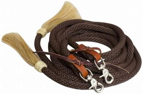 Showman 8ft Round Braided Nylon Split Reins with Horsehair Ends