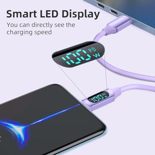 Image of iFAST Digital Display 100W Type-C to Type-C Fast Charging Data Cable | 480Mbps Data Transfer Speed | Compatible With MacBook, iPad, Galaxy, Pixel, Switch (1 Metre, Silicon, Purple)
