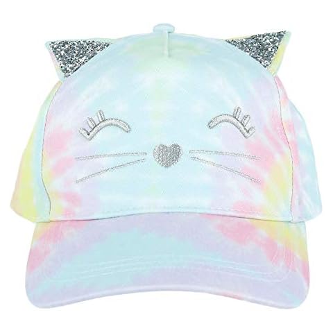 Ponyflo Girl's Tie-Dye Adjustable Ponytail Baseball Cap with Cat Face, Multi Cover