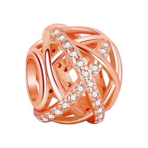 Image of S925 Sterling Silver Rose Gold Romantic Charm Pendant, Gifts for Family Friends Girlfriend, Valentine's Day Birthday Christmas Anniversary, Bracelet Necklace Bead Dangle Charm for Women Jewelry