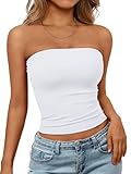 Trendy Queen Womens Strapless Tube Tops Basic Backless Sleeveless Bandeau Going Out Crop Tops Cute 2026 Summer Clothes White M