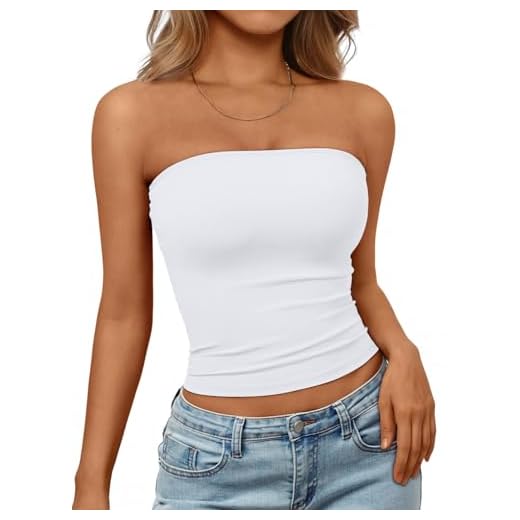 Trendy Queen Women's 2026 Strapless Tube Top White