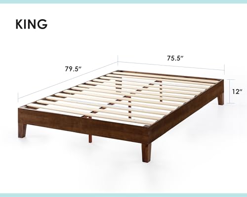 Mellow Naturalista Grand - 12 Inch Solid Wood Platform Bed with Wooden Slats - No Box Spring Needed - King (Espresso)