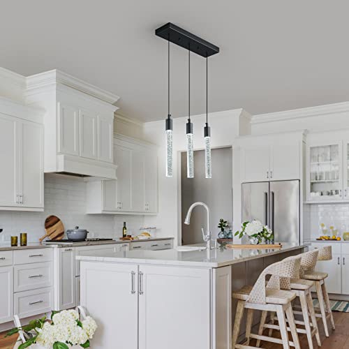 Image of Kitchen Island Lighting Modern Light Fixture Black Pendant Light Dimmable LED Black Finish Mini Crystal Pendant Lights for Dining Room Living Room(3-Light )