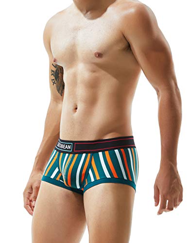 SEOBEAN Mens Low Rise Sexy Striped Trunk Boxer Briefs Underwear (Medium/28-30, 80214 Dark Green)