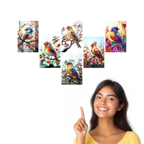 Image of SiddArtify Stained Glass Bird Wall Art Prints Set - Colorful Animal Poster Decor for Living Room Bedroom Office - Set of 2-4x6 Inch - Board (Pack of 6) - Sticker (Pack of 6)