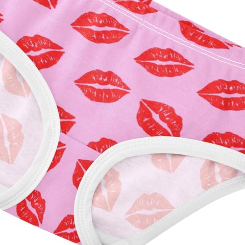 Joisal Girls Underwear Toddlers 2t Cotton Girl Panties Cute Pattern Underpants Briefs Red Lipstick Prints Valentine Pink4
