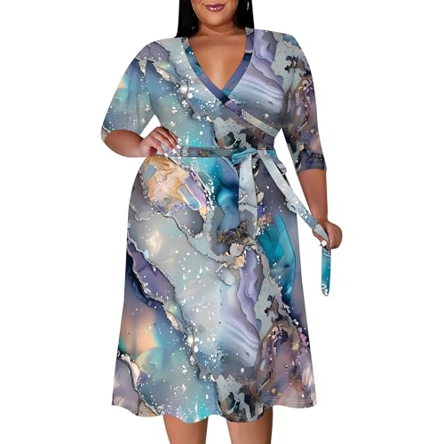 Image of PinkPatty Women's Plus Size Maxi Dress Print 3 /4 Sleeves V Neck Party Sundress Wedding Guest Dresses