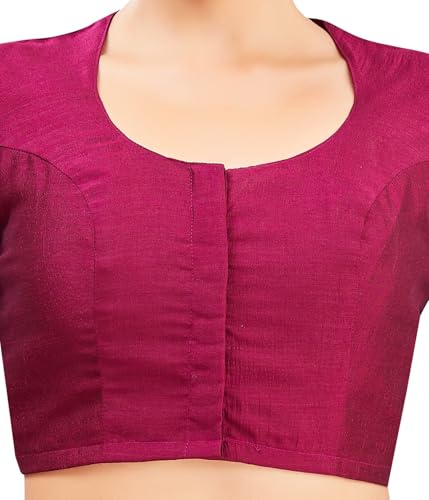 Image of Studio Shringaar Womens Basic Polyester Short Sleeves Textured Plain Coloured Art Silk Saree Blouse
