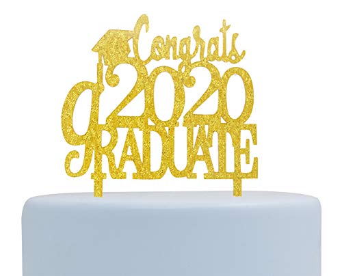 Congrats 2020 Graduate Gold Acrylic Cake Topper, Graduation Cake Topper