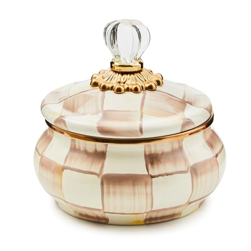 Mackenziechildsenamelsquashedpotcuteenameledcontainerwithlid20ouncesbrownandwhitemochacheck Urban Country Home Decor Mackenzie childs enamel squashed pot cute enameled container with lid 20 ounces brown and white mocha check urban country home decor