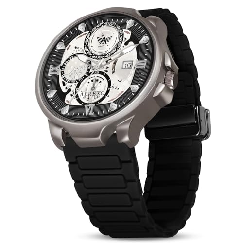 Image of Chronograph Look Gun Metal Round Dial Date Working Arabic Magnet Silicone Strap Watch for Men