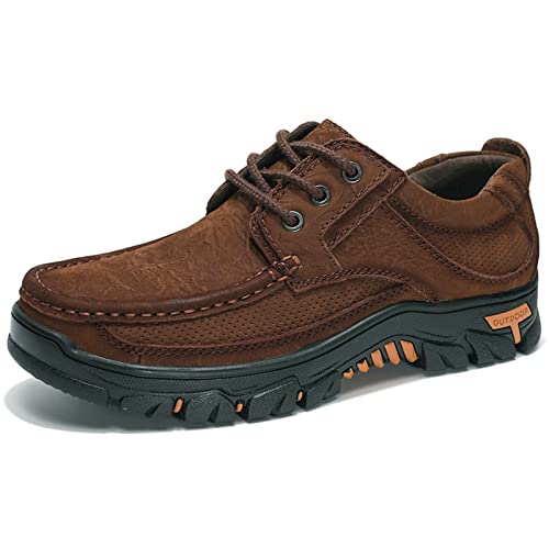 Men's Leather Classic Non-Slip Walking Loafers,Casual Lightweight Breathable Soft Comfort Outdoor Slip On Hiking Sneaker