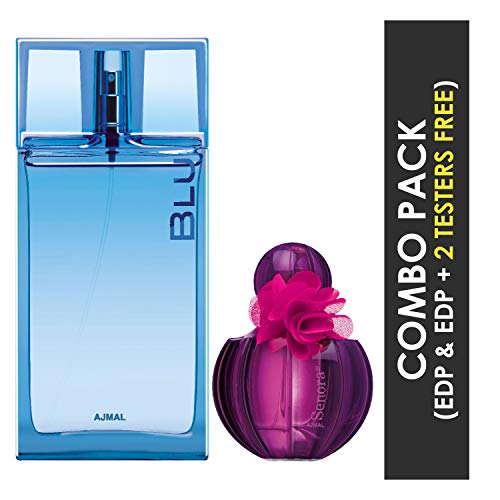 Ajmal Blu EDP Aquatic Woody Perfume 90ml for Men and Senora EDP Floral Spicy Perfume 75ml for Women - Image 2