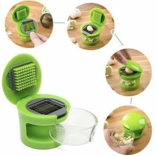 Image of Garlic Chopper, 2PCS Garlic Presses, Stainless Steel Blades Cutter, Crusher, Mincer, and Storage Container - Includes 1PCS mini Brushes - Suitable for Both Home and Camping - (Green)