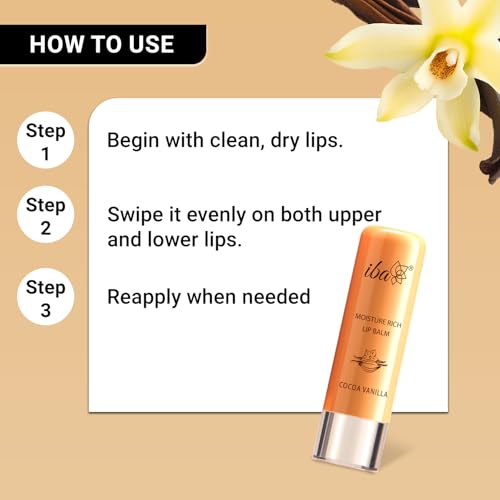Image of Iba Pure Lips Moisture Rich Lip Balm - Cocoa Vanilla, 4.5 g (Pack of 2) | For Pigmented, Dry Damaged & Chapped Lips | Enriched with Cocoa Butter, Shea Butter | Glossy Finish | 100% Natural | Halal Certified & Vegan