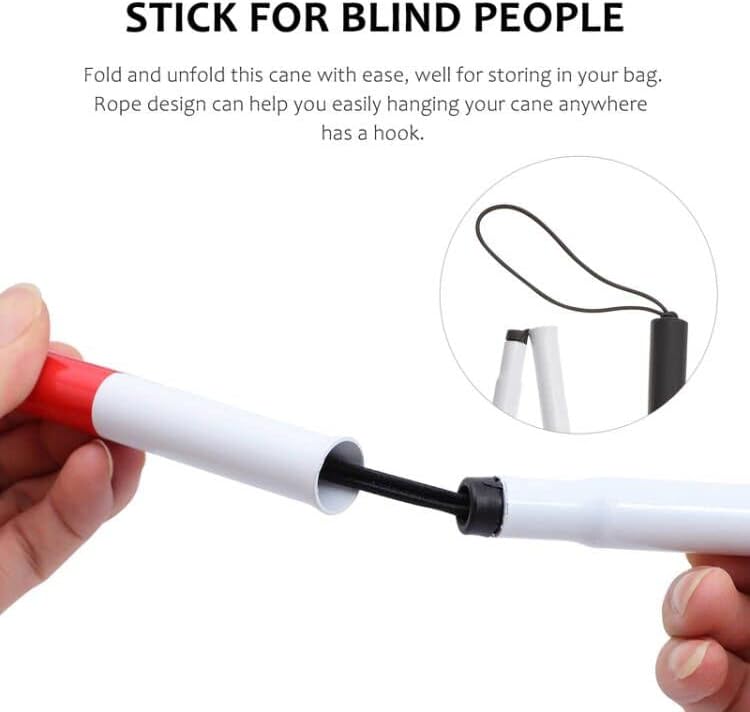 Miniatura 4 de Bastón ciego plegable con cinta reflectante roja para personas ciegas y con discapacidad visual, bastón guía de pie, bastón de viaje para hombres,
