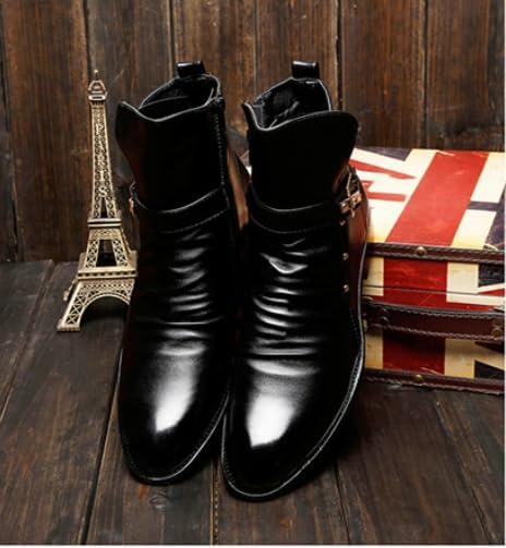 Moto Boots for Men Fashion Zipper-up Leather Chukka Boots Casual Shoes Retro Style Casual Dress Boot for Men
