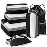 Kookoomia 6 Set Compression Packing Cubes for Travel, Lightweight and Space-Saving Luggage Organizer Bags, Sturdy Travel Essentials for Suitcase, Black