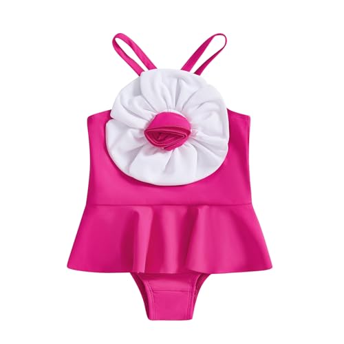 Ledy Champswiin Toddler Baby Girl Swimwear Big Flower Suspender One Piece Bikini Swimsuit Summer Beachwear Bathing Suit (Rose Red, 2-3T)