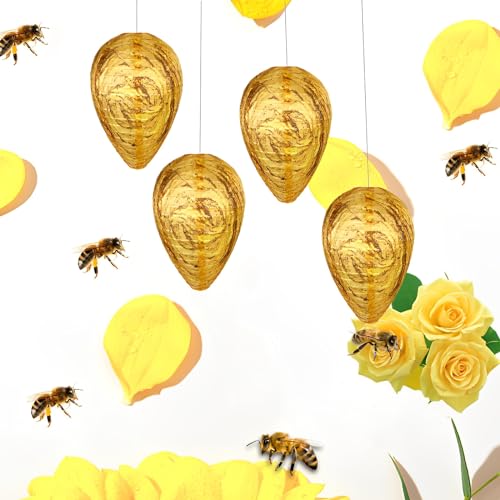 TFSZE 4 Pièces Leurre de Nid de Guêpe, Faux Nid de Guêpes,Wasp Nest Decoy Hanging Fake Wasp Nest Waterproof Material Hornet Nest Decoy for Wasps Hornets Yellow Jackets Home Garden Yard Outdoors