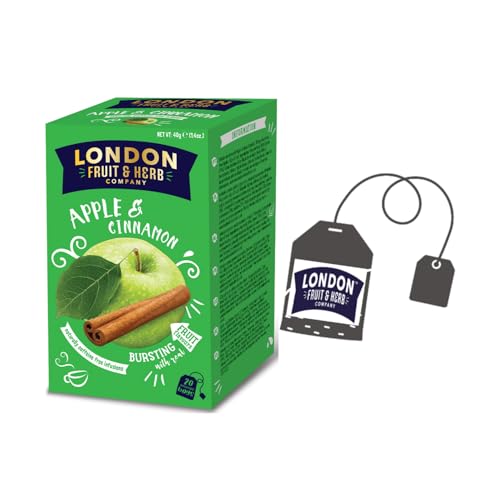 London Fruit® | Infusión de Manzana y Canela Sin Cafeína | Té de hierbas de manzana y canela con sabor picante - 20 Bolsitas de té (40 Gr)