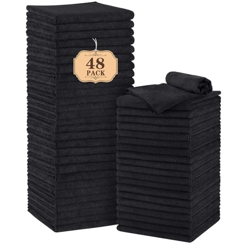 Orighty Salon Towels 48 Pack Microfiber Hair Salon Towel 16 x 29 Inch Super Soft and Absorbent Black Towels for Salon Hand Gym Bath Spa and Home Hair Care Not Bleach Proof