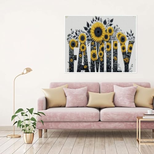Image of MYBISYMQQ Family Stamping Cross Stitch Kit, Flowers Counting Cross Stitch Kit for Adult Beginners, Full Line DIY Cross Stitch Stitching Kit for Home Decor Cross Stitch Patterns 15.7x11.8 inches
