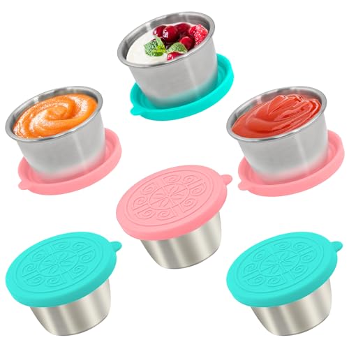 Image of Qukaka 6x2.7 Oz Salad Dressing Container to Go,Handy Leakproof Stainless Steel Meal Prep Containers Reusable,Sauce Containers for Lunch Box, Picnics, Travel, Office and Kitchen Storage