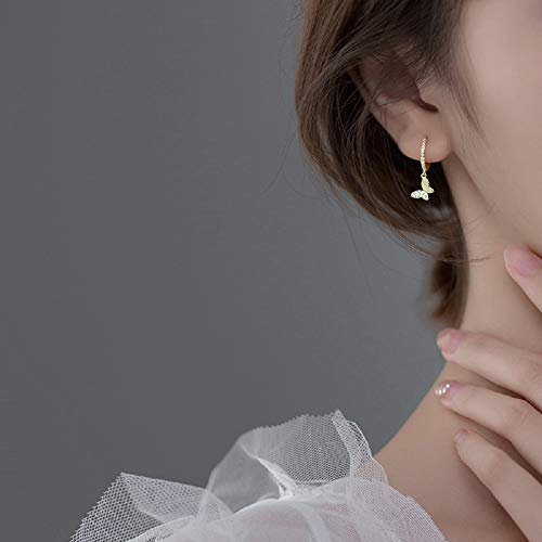 Cute Butterfly Small Cz Cartilage Hoop Earrings With Tiny Charm Dangle Drop For Women Girls S925 Sterling Silver Dainty Fashion Huggie Hoops Hypoallergenic Jewelry Gifts For Daughter Sister Bff (Gold) #TOP6