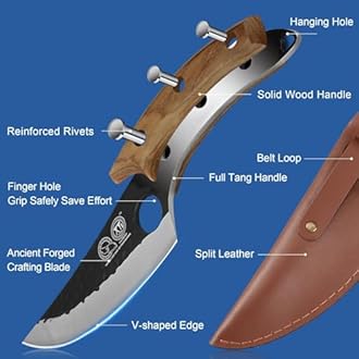XYJ Full Tang 6 Inch Stainless Steel Boning Knife Chef Fishing Knives Carry Leather Sheath Outdoor Cooking Knives Meat Butcher Knife for Camping Kitchen or Outdoor BBQ