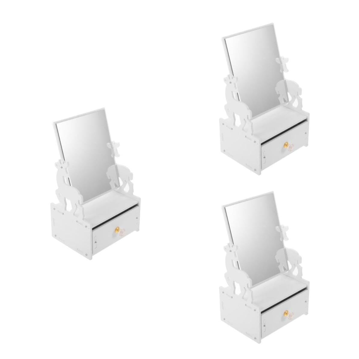 minkissy 3 Pezzi Portatrucchi Organizzatore con Specchio da Tavolo Bianco
