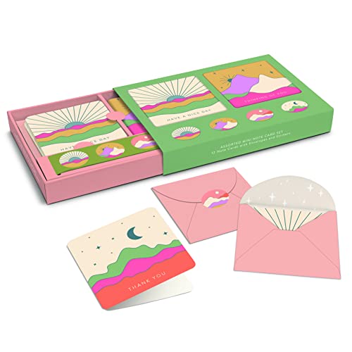 Image of Studio Oh! Assorted Mini Note Card Sets with Stickers, 12 Blank Cards, Stickers & Small Envelopes, Greeting Notecards for Birthday, Thank You Notes, 260 GSM Textured Paper Weight, Desert Skies