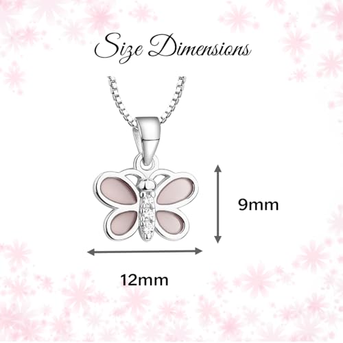 Cherished Moments Children's Sterling Silver Pink Butterfly with Sparkling CZs Necklace for Little Girls, Kids, and Toddlers, 14"4
