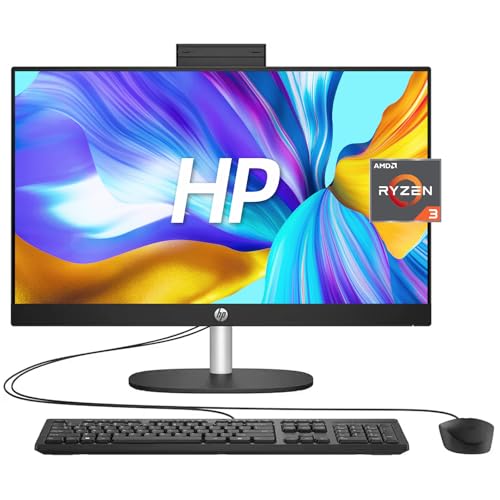 Image of HP 24 inch All in One Desktop PC, FHD IPS Display, AMD Ryzen 3 7720U Quad-Core Processor, 8GB RAM, 512GB SSD, AMD Radeon Graphics, HDMI, Keyboard & Mouse, Flicker Free, Wi-Fi 6, USB Type-C, Win 11 Pro