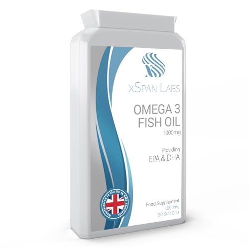 Omega-3 Fish Oil Soft Gels - Ultra Potent 1000mg, 90 Capsules - Full Strength EPA & DHA - Easy to Swallow Omega3 Fish Oils - Ultimate Joint, Heart & Brain Health Support Supplement - Made in The UK