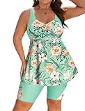 Arolina Women Plus Size Tankini Swimsuits Two Piece Modest Bathing Suits with Shorts Swimwear Green Floral...