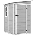 Patiowell 5x4 FT Outdoor Storage Shed, Resin Storage Shed with Floor & Lockable & Window Door for Patio Furniture, Garden Tools and Bicycle, White & Grey