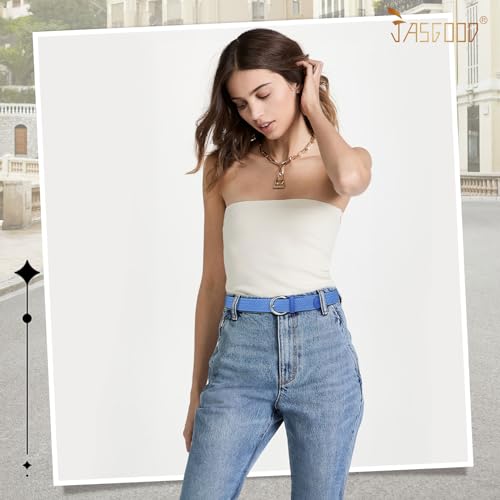 Image of JASGOOD Women Men Braided Woven Elastic Stretch Waist Belt Golf Canvas Fabric Casual Belt for Jeans Pants