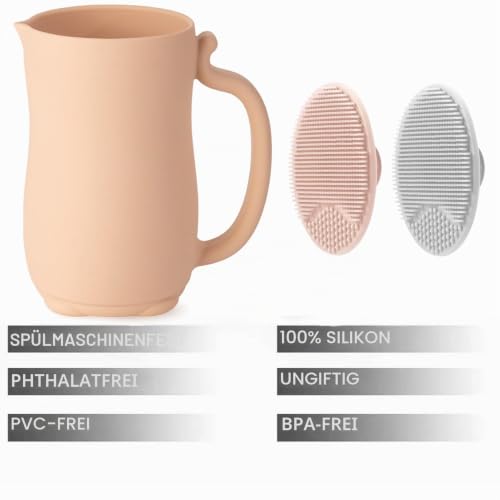 PandaEar Baby Badespülbecher | Silikon Shampoo Spülbecher mit 2x Kopfhautbürste für Kleinkinder & Kinder (Rosa)