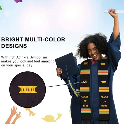 Graduation Kente Stole CLASS OF 2025 Graduation Ghanaian Style Black Sash African Graduation Stole for Adult College Unisex Grads Celebrate4