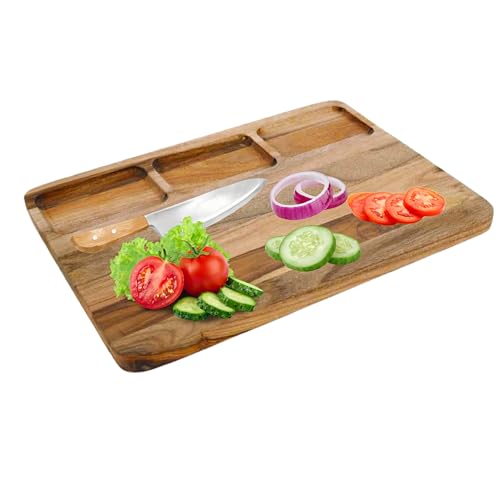Image of Sensilo Chopping Cutting Board Vegetable,Fruit,Bread & Durable Safe & Heavy Duty, (35L x 25W cm, Teak 3- Compartment)